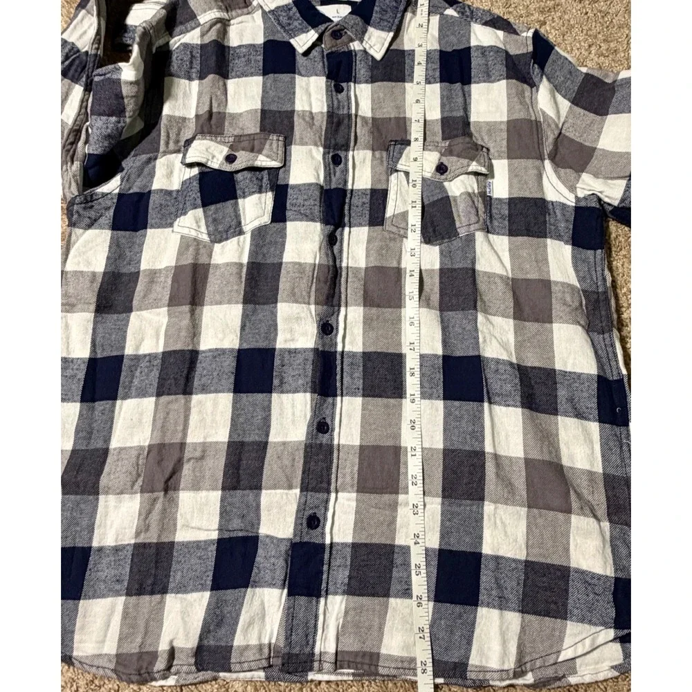 Hurley Mens Large Navy Blue Grey Plaid Long Sleeve Button Down Flannel Shirt L